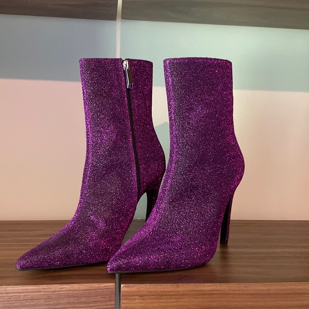 Sparkly Purple High Heel Zip Up Boots